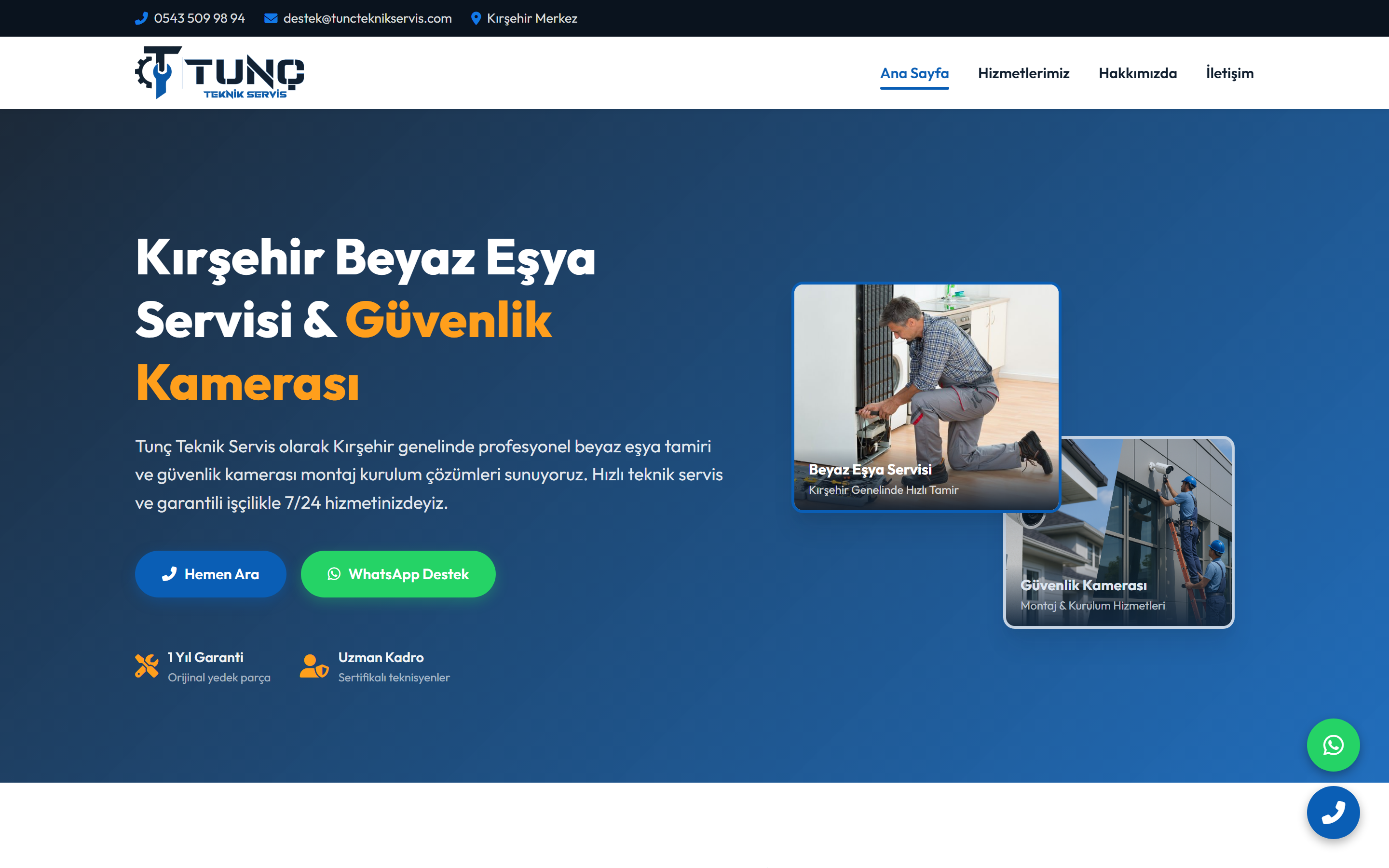 Tunç Teknik Servis Web Tasarımı Masaüstü Görünüm